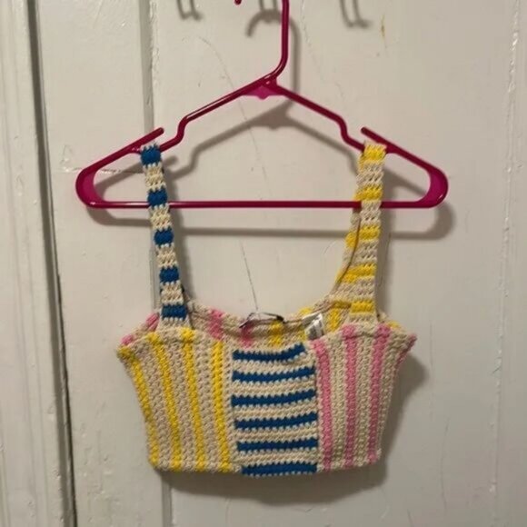 Multicolor Striped Crochet Crop Top - Picture 1 of 3